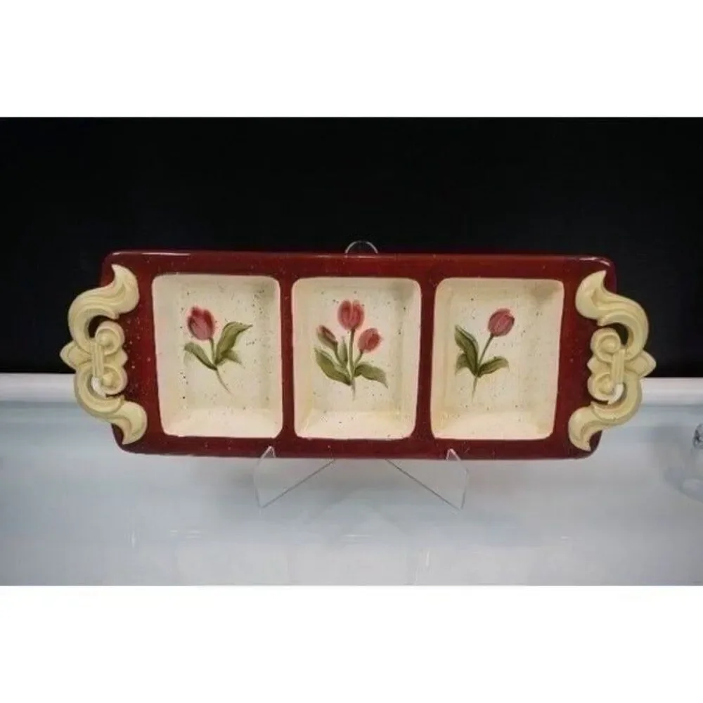 Julie Ueland 2004 Tulip Floral Divided Serving Tray Enesco Group